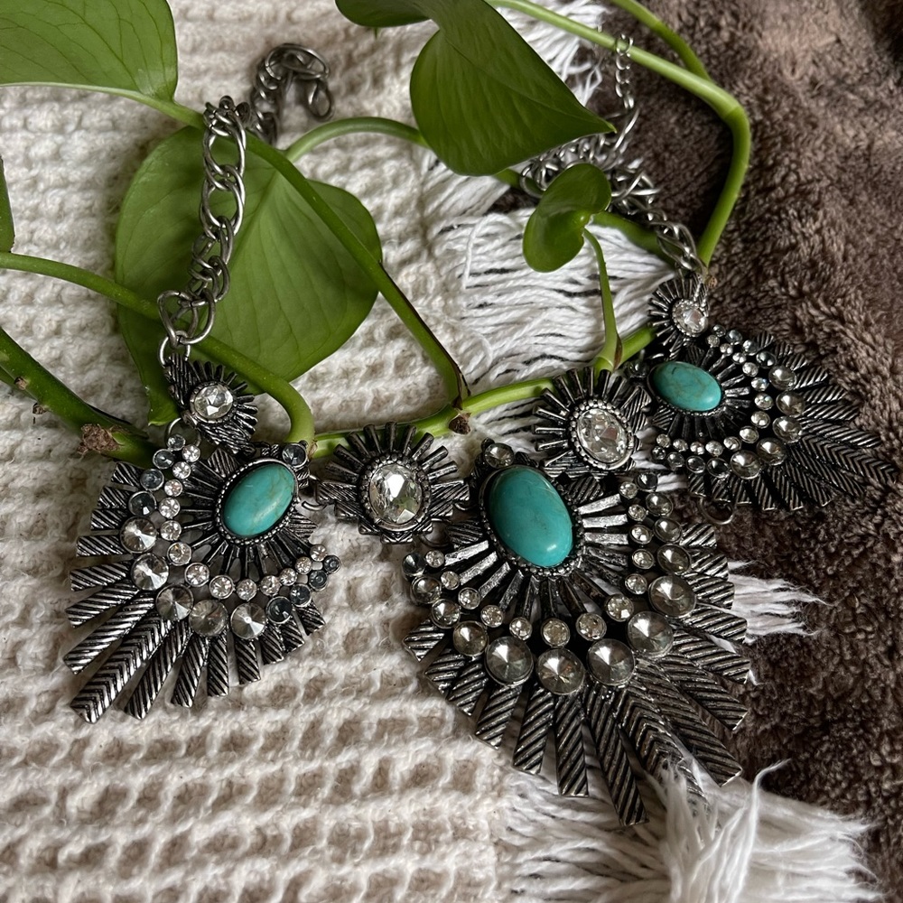 Faux turquoise and silver necklace